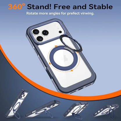 Magnetic for iPhone 17 Pro Case, Compatible with MagSafe, Full Body Rugged Case with Built-in Screen Protector & Kickstand & Belt-Clip (Blue) - color: Blue