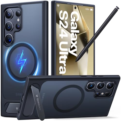 TORRAS Strong Magnetic & Seamless Stand for Samsung Galaxy S24 Ultra Case, Fit for MagSafe, Mil-Grade Drop Protection, Kickstand for Samsung Galaxy S24 Ultra Case, Translucent Back/Black Edge - color: Black, size: Galaxy S24 Ultra