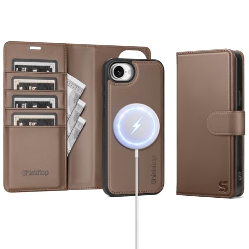 Shieldtop Compatible with MagSafe iPhone 17e / 16e Wallet Case,Coffee | 2 in 1 Detachable Magnetic,Credit Card Holder Slots,RFID Blocking,PU Leather,Kickstand,Flip Folio Phone Cover for Men & Women - color: Coffee