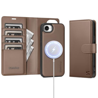 Shieldtop Compatible with MagSafe iPhone 17e / 16e Wallet Case,Coffee | 2 in 1 Detachable Magnetic,Credit Card Holder Slots,RFID Blocking,PU Leather,Kickstand,Flip Folio Phone Cover for Men & Women - color: Coffee