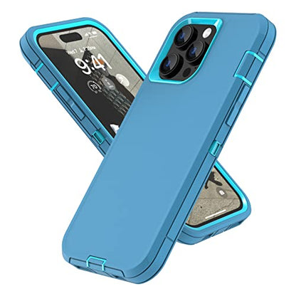 Sansunto Case for iPhone 14 Pro Max, Heavy Duty Defender Shockproof Protective Cover, Dual-Layer Rugged Bumper Phone Case, 6.7 inch. (Teal LtBlue) - color: Teal LtBlue