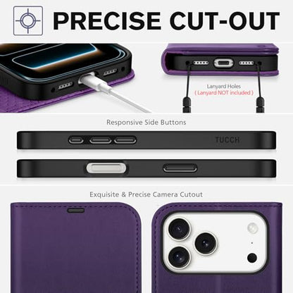 TUCCH Wallet Case for iPhone 17 Pro Max (6.9"), 4 Card Holders, Deep Purple | RFID Blocking, Viewing Stand, Shockproof TPU Shell, PU Leather, Magnetic Closure, Protective Folio Flip Cover - color: Deep Purple