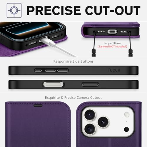 TUCCH Wallet Case for iPhone 17 Pro Max (6.9"), 4 Card Holders, Deep Purple | RFID Blocking, Viewing Stand, Shockproof TPU Shell, PU Leather, Magnetic Closure, Protective Folio Flip Cover - color: Deep Purple
