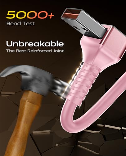 USB C Cable 90 Degree, 2Pack 6FT Coiled USB A to USB C Cable for Car-Pink - color: Pink, size: 6FT