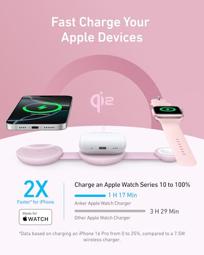 Anker MagGo UFO 3-in-1 MagSafe Compatible Qi2 15W Charging Station - color: Pink Aura