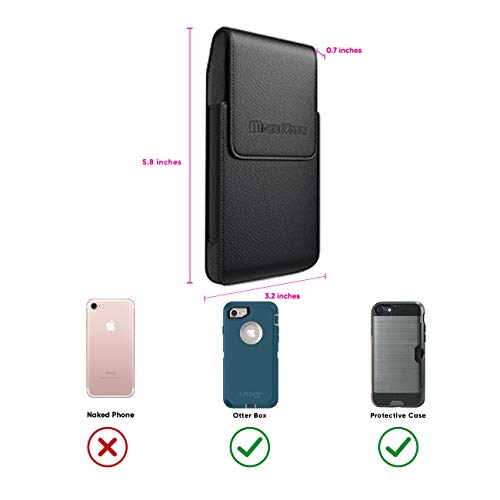 Mobile Vogue by Reiko Premium Eco-Friendly Leather Phone Pouch Belt Clip Holster Compatible with iPhone/Galaxy/Stylo/Android Phone with Protective Case on (Black-MV385, 6.1 x 3.2 x 0.7 in)