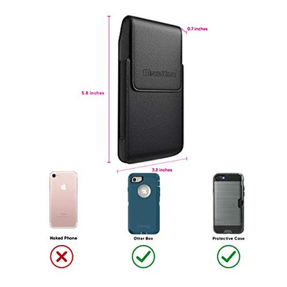 Mobile Vogue by Reiko Premium Eco-Friendly Leather Phone Pouch Belt Clip Holster Compatible with iPhone/Galaxy/Stylo/Android Phone with Protective Case on (Black-MV385, 6.1 x 3.2 x 0.7 in)