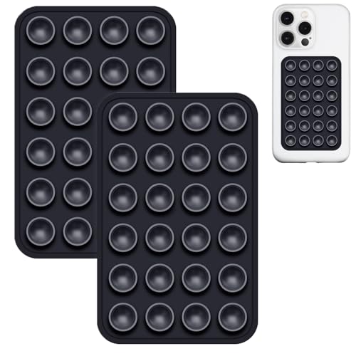 Anteel 2 Pack Silicone Suction Phone Case Mount, Non Slip Sticky Phone Grip for Cellphone, Silicon Adhesive Suction Cup Phone Mount, Strong Grip Holder for Selfies and Videos (Black) - color: Black