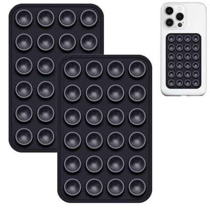 Anteel 2 Pack Silicone Suction Phone Case Mount, Non Slip Sticky Phone Grip for Cellphone, Silicon Adhesive Suction Cup Phone Mount, Strong Grip Holder for Selfies and Videos (Black) - color: Black