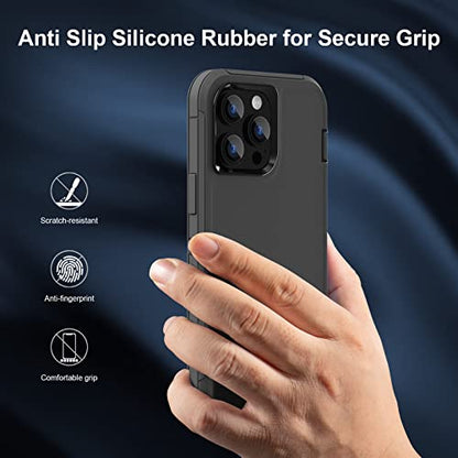 Case Compatible with iPhone 14 Pro Max, Heavy Duty Protective Black Phone Case, Full Body Shockproof Durable Silicone Rubber with Hard PC Rugged Sturdy Phone Cover for 14 Pro Max 6.7 Inch. (Black) - color: Black