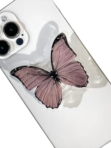 Butterfly Sticky Mobile Phone Grip, Clear Cell Phone Stand, Cell Phone Charms Accessory, Collapsible Handle Grip Holder for Kindle - color: Gray