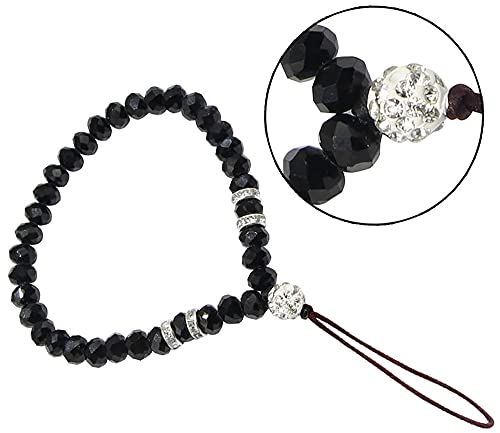 Cell Phone Lanyard Strap Bling Crystal Beads Hand Wrist Lanyard - color: 17cm Black&purple