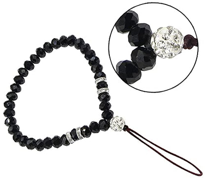 Cell Phone Lanyard Strap Bling Crystal Beads Hand Wrist Lanyard - color: 17cm Black&purple