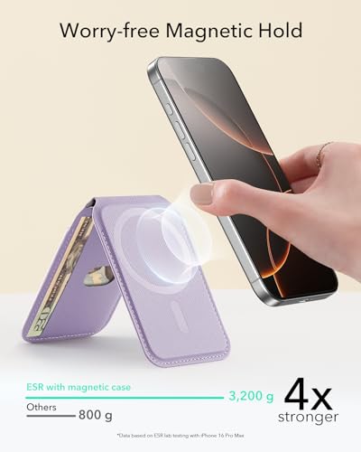 ESR Aura for MagSafe Wallet with Adjustable Stand, 5 Card Holder | RFID Blocking, MagSafe Ring Included, Magnetic Wallet for iPhone 17 Pro Max 17e 16 15 14 13 12, Selected Samsung, Lavender - color: Lavender