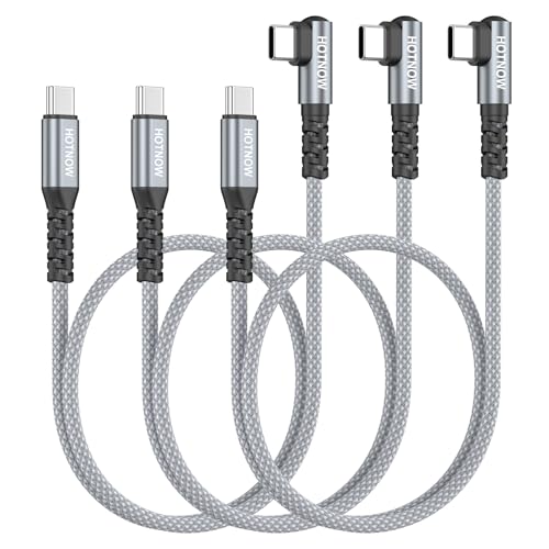 Short Right Angle USB C to USB C Cable 18 inch 3 Pack, PD 65W Fast Charging - color: Grey White, size: 1.5FT