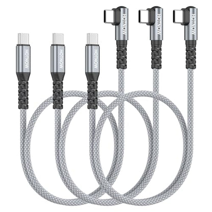 Short Right Angle USB C to USB C Cable 18 inch 3 Pack, PD 65W Fast Charging - color: Grey White, size: 1.5FT