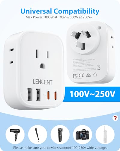 LENCENT Australia New Zealand Power Plug Adapter, US to Australia Adapter - style: Type I-17.5W-Australia China