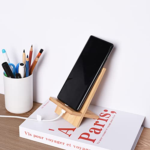 Mobile Stand Japanese Style Cellphone Holder Desktop Organizer Charging Station Compatible with All Smartphones Tablets Natural Bamboo Wood Portable Adjustable Angle (Pattern-Hole) - style: PATTERN-HOLE