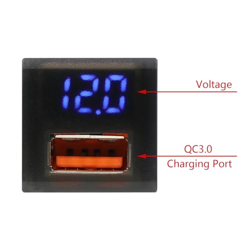 12V DC Car USB Charger Socket with QC3.0 Charging Port, Automotive Flush Mount Power Outlet, Compatible with Phone Tablet GPS, Fit for Toyota Vehicles (0.9" x 0.9")