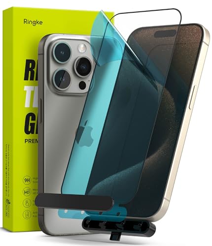 Ringke for iPhone 15 Pro Max Screen Protector [Full Cover Glass] | Custom-Fit Installation Tool, Case Friendly Shatterproof Premium 9H Hardness Tempered Glass - size: iPhone 15 Pro Max