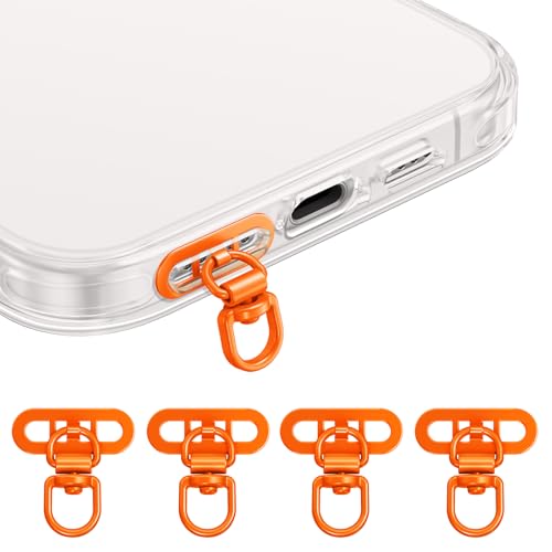 saxsion Side-Mount Phone Tether Tab, Metal Lanyard Patch, 360° Swivel Clip, 304 Stainless Steel, Won't Block Charging Port - color: Hermes Orange