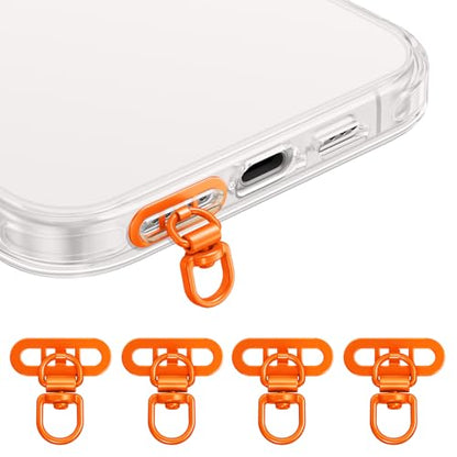 saxsion Side-Mount Phone Tether Tab, Metal Lanyard Patch, 360° Swivel Clip, 304 Stainless Steel, Won't Block Charging Port - color: Hermes Orange