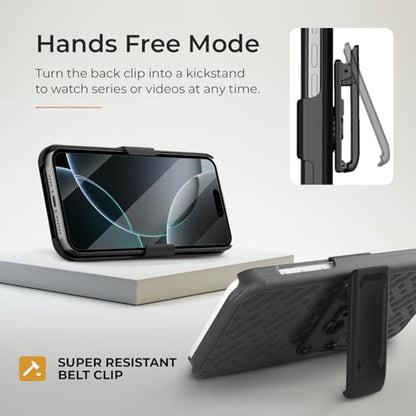 MOTIVE for iPhone 16 Pro Case with Belt Clip, Rigid, Kickstand | 6.3" | Ranger v1 Series, Black, 360° holster, open-top/open-bottom port access, textured grip, slim - size: iPhone 16 Pro
