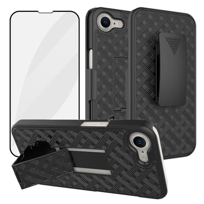 for iPhone 16e Belt Clip Case, Stand Holster Screen Protector-Black | Swivel Kickstand Holder, Slim Shell Slide Pouch Full Body Protective, Rugged Heavy Duty Shockproof Outdoor Cell Phone Cover - size: iPhone 16e