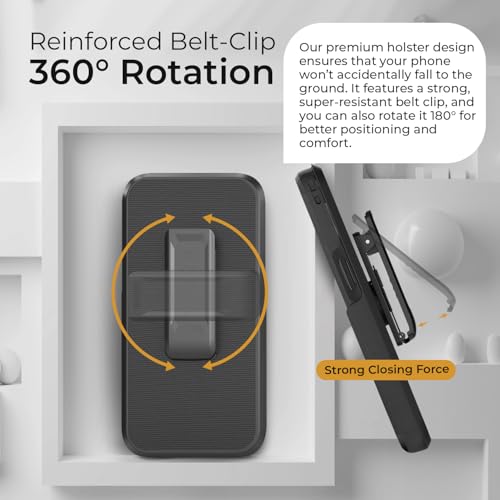 MOTIVE for iPhone 16 Pro Max Case with Belt Clip and Stand, Magnetic | 6.9" - color: Black, size: iPhone 16 Pro Max