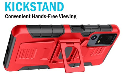 Nakedcellphone Rugged Combo for Jitterbug Smart 4 Phone Case - Red | Hybrid Cover + Belt Clip Holster, Rotating Holder, Ring Grip, with Kickstand, Mounting Plate, Fits Lively Smart4 or TCL 40XL - color: Red