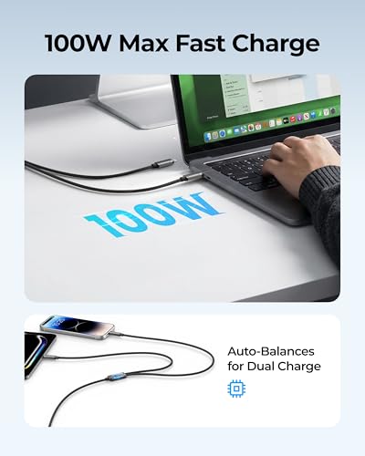 VIYISI 100W Fast Charging Cable 2-in-1 with USB-C & Lighting