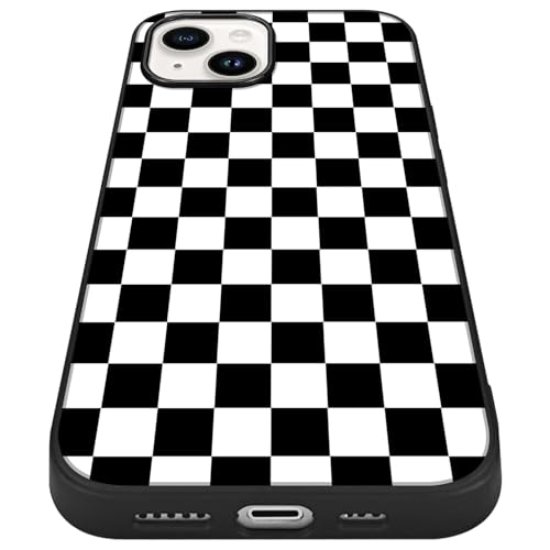 Compatible with iPhone 14 Case Checkered Pattern Black White | Anti-Scratch Hard PC Back, Non-Slip Soft TPU Sides, Shockproof Protection Cover - color: Black White