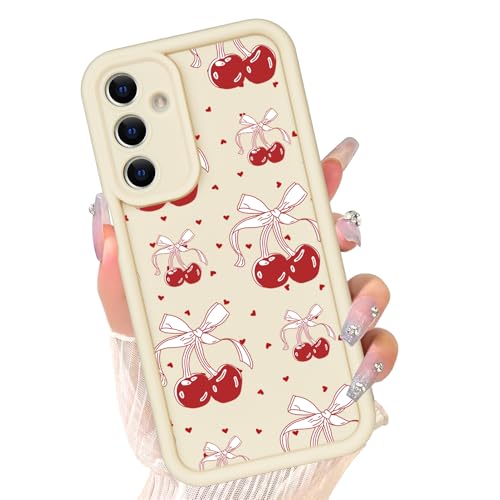 Compatible with Samsung Galaxy A14 / A14 5G Case, Cute Cherry Bow Silicone, Senior Shockproof Protection and Anti-Scratch for Soft Slim White Phone Cover for Women Girls-Red Cherry - color: Cute Cherry, size: Samsung A14 5G/A14
