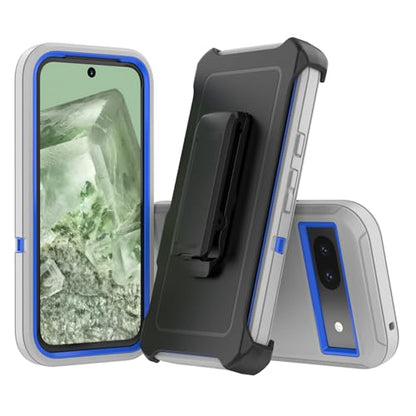 Compatible with Google Pixel 8A Case, with Belt Clip Holster Heavy Duty Rugged Shockproof Full Body Protection Kickstand Phone case for Google Pixel 8A 5G (Grey+Blue) - color: Grey+Blue
