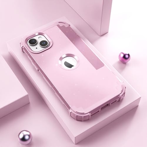 IDweel for iPhone 15 Case with Screen Protector,Luxury 3 in 1 Shockproof Slim Fit Hybrid Heavy Duty Protection Glitter Hard PC Cover Soft Silicone Sturdy Bumper Full Body Case,Glitter Pink - color: Glitter Pink