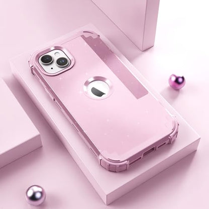 IDweel for iPhone 15 Case with Screen Protector,Luxury 3 in 1 Shockproof Slim Fit Hybrid Heavy Duty Protection Glitter Hard PC Cover Soft Silicone Sturdy Bumper Full Body Case,Glitter Pink - color: Glitter Pink