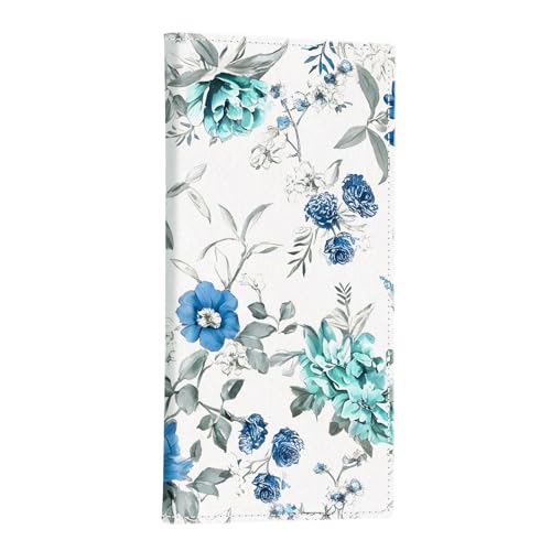 CoBak Checkbook Cover for Women & Men - PU Leather Case with RFID Blocking | Classic Design Check Book Holder for Personal and Business - color: Blue Bloom Symphony