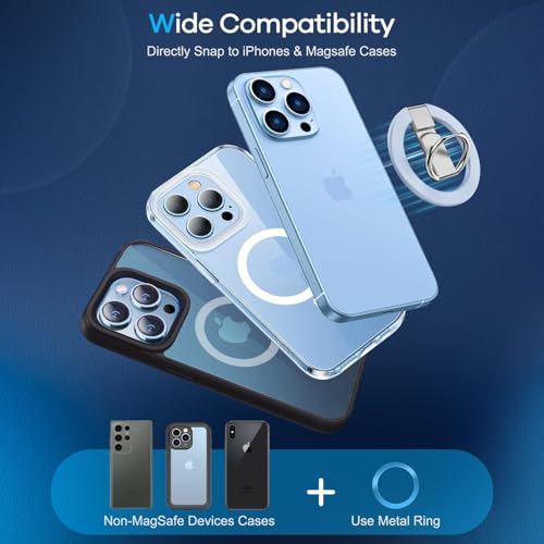 Blue Ergonomic Phone Ring Holder iPhone 11 12 13 14 15 16 17 Pro Max Magnetic Wireless Charging 360 Rotation Anti-Slip Grip Adjustable Kickstand Samsung Galaxy Pixel Foldable Secure Finger Loop - color: Blue Metal Holder