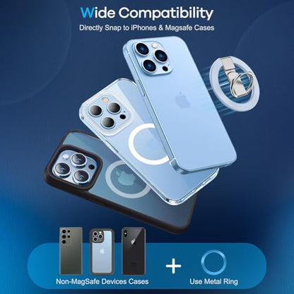 Blue Ergonomic Phone Ring Holder iPhone 11 12 13 14 15 16 17 Pro Max Magnetic Wireless Charging 360 Rotation Anti-Slip Grip Adjustable Kickstand Samsung Galaxy Pixel Foldable Secure Finger Loop - color: Blue Metal Holder
