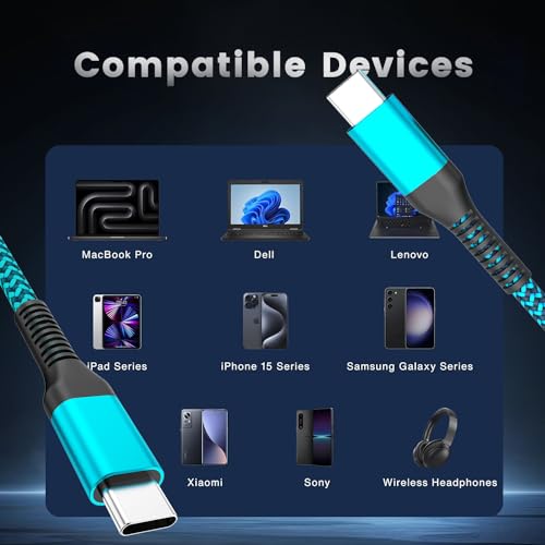 Teeind USB C Cable, [6ft, 3-Pack 60W] PD 3.0 USB C Cable Fast Charging for Samsung Galaxy A10e A20 A50 A51 A71, S20 S10 S9 S8 Plus S10E, Note 20 10 9 8, Moto G7 G8