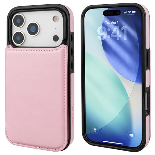 ONETOP for iPhone 17 Pro Wallet Case with Credit Card Holder,Pink | Kickstand,ID/Cash Holder,Case Wallet with Card Slots,Double Magnetic Clasp,Durable PU Leather Shockproof Cover for Women Men - color: Pink