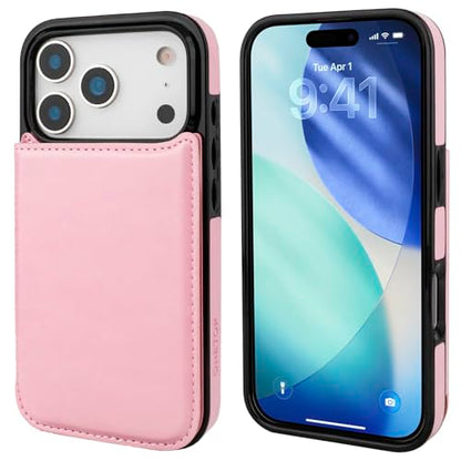 ONETOP for iPhone 17 Pro Wallet Case with Credit Card Holder,Pink | Kickstand,ID/Cash Holder,Case Wallet with Card Slots,Double Magnetic Clasp,Durable PU Leather Shockproof Cover for Women Men - color: Pink