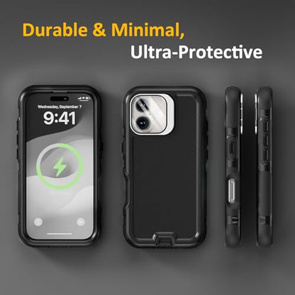 Follaroma Magnetic for iPhone 17 Case with Camera Stand, Black, 6.3" | Built-in Glass Camera Cover,Compatible with MagSafe,Heavy Duty Shockproof Protective,Military-Grade Anti-DropDual Layer Cover - color: Black, size: iPhone 17 6.3''
