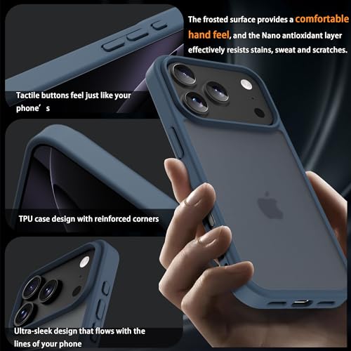 for iPhone 17 pro max Case Translucent Matte Phone Cover, [10 FT Military Grade Drop Protection] Slim Durable Shockproof Protective Bumper (Dark Blue, iPhone 17 pro max) - color: Dark Blue, size: iPhone 17 Pro Max