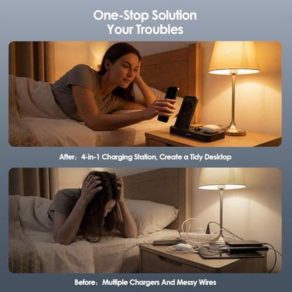 4 in 1 Charging Stand for Oura Ring Gen 3 Charger (Oura Ring Charger NOT Included), Fast Charger for iPhone, Apple Watch, AirPods, Magnetic Charger for Samsung Galaxy
