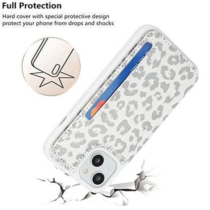 iCoverCase Compatible with iPhone 14 Case with Card Holder, Wallet Case for Women Men RFID Blocking PU Leather Protective Phone Case 6.1 Inch (Gray Leopard) - color: Gray Leopard