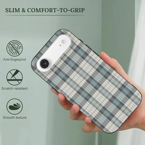 Turquoise and Navy Blue Rustic PlaidAnti-Yellowing Soft TPU Phone Case for iPhone 17, Shockproof and Scratch-Resistant Case - color: black-style-173