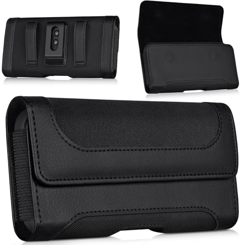 Phone Holster with Belt Clip Strong Magnetic Closure Nylon Leather - color: Black, size: M