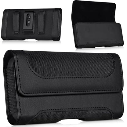 Phone Holster with Belt Clip Strong Magnetic Closure Nylon Leather - color: Black, size: M