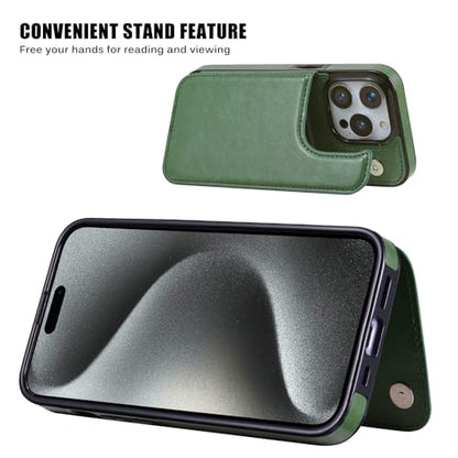 Wallet Case for iPhone 15 pro max, Slim Protective case with Card Holder,Premium PU Leather Kickstand Card Slots Case with Double Magnetic Clasp for iPhone 15 promax (6.7")-Grass Green - color: Grass Green
